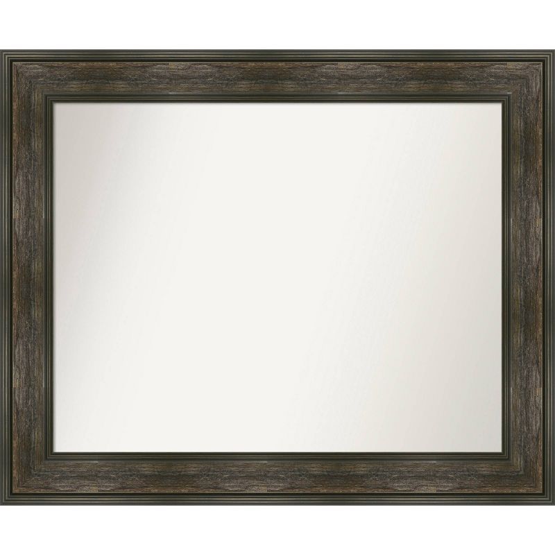 Rail Rustic Char Rectangular Bronze and Silver Bathroom Mirror 34 x 28 in