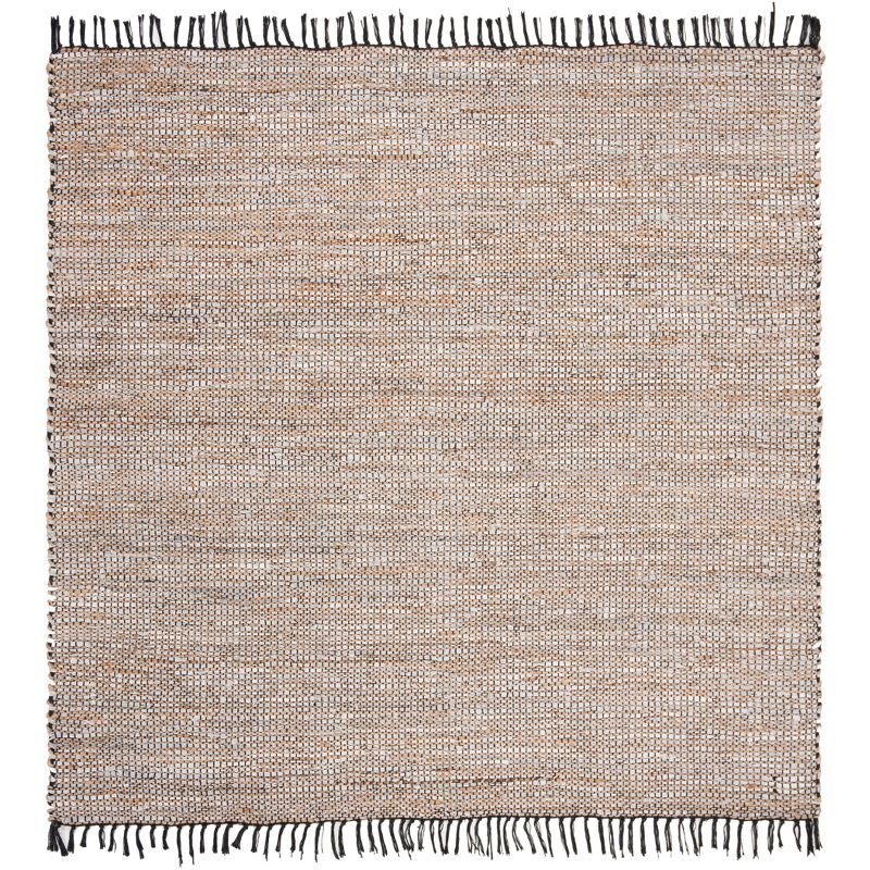 Handwoven Vintage Silver Leather 6' Square Area Rug