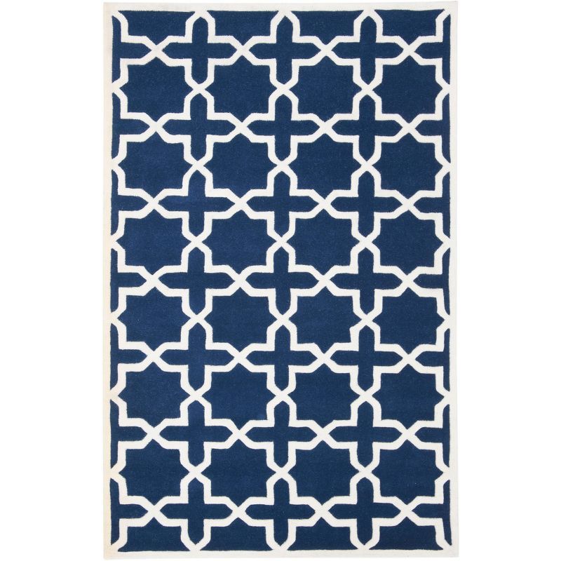 Hand-Tufted Dark Blue and Ivory Wool Area Rug, 5' x 8'