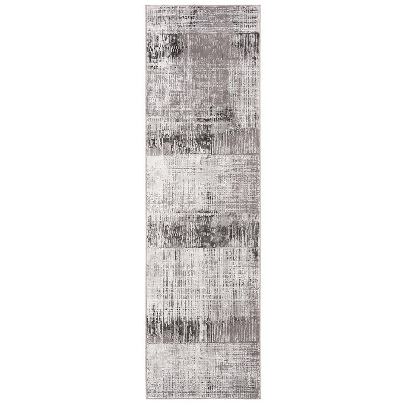 Gray and Dark Gray Abstract Synthetic Area Rug