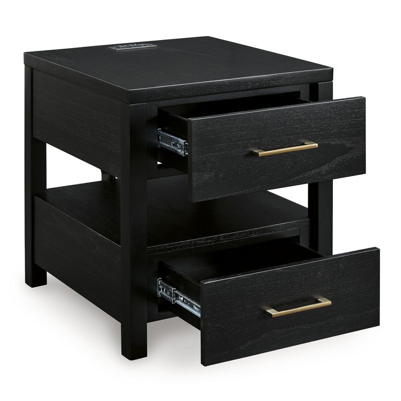 Black Rectangular Wood End Table with Storage and USB Ports