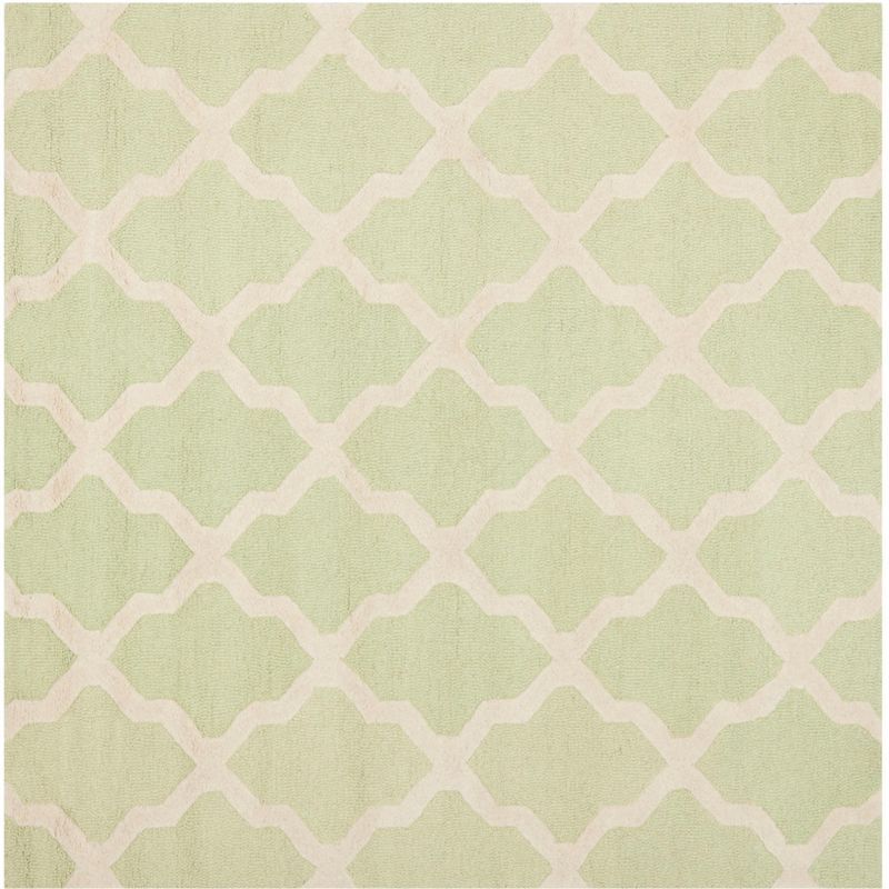 Light Green and Ivory Hand-Tufted Wool Square Area Rug