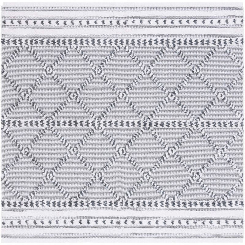 Ivory and Grey Synthetic Flat Woven Square Rug, 6'4"