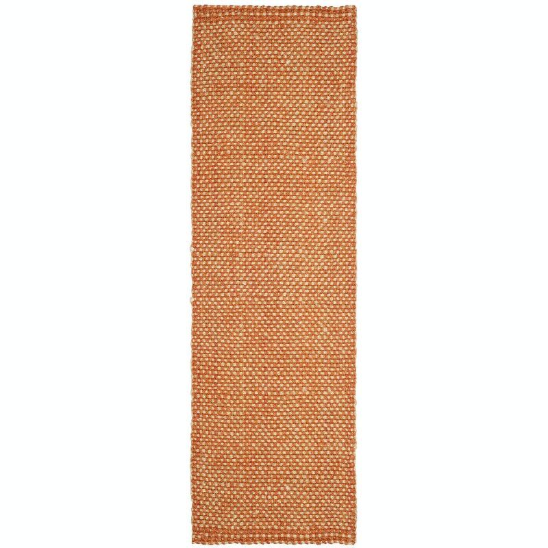 Rust and Natural Hand-Knotted Jute Runner Rug, 2'3" x 8'