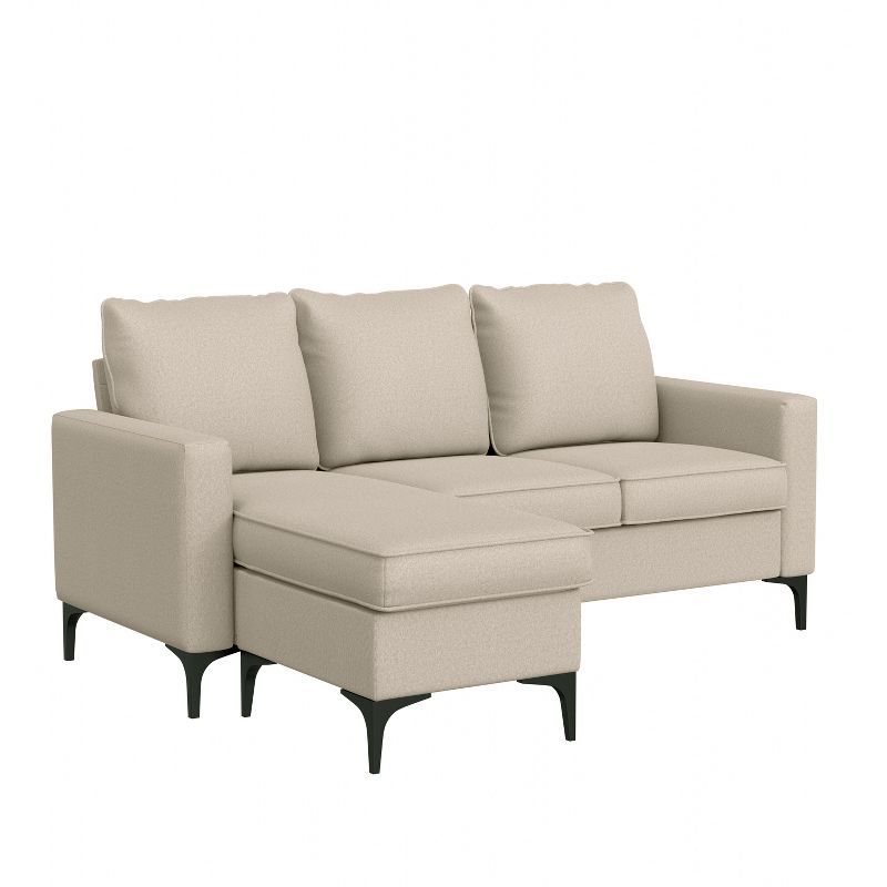 Oatmeal Fabric Reversible Sectional Chaise with Sleek Metal Legs