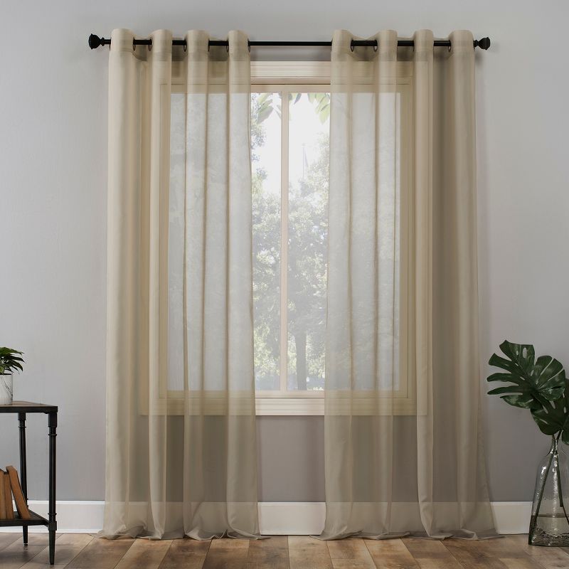 Oatmeal Sheer Polyester Grommet Curtain Panel