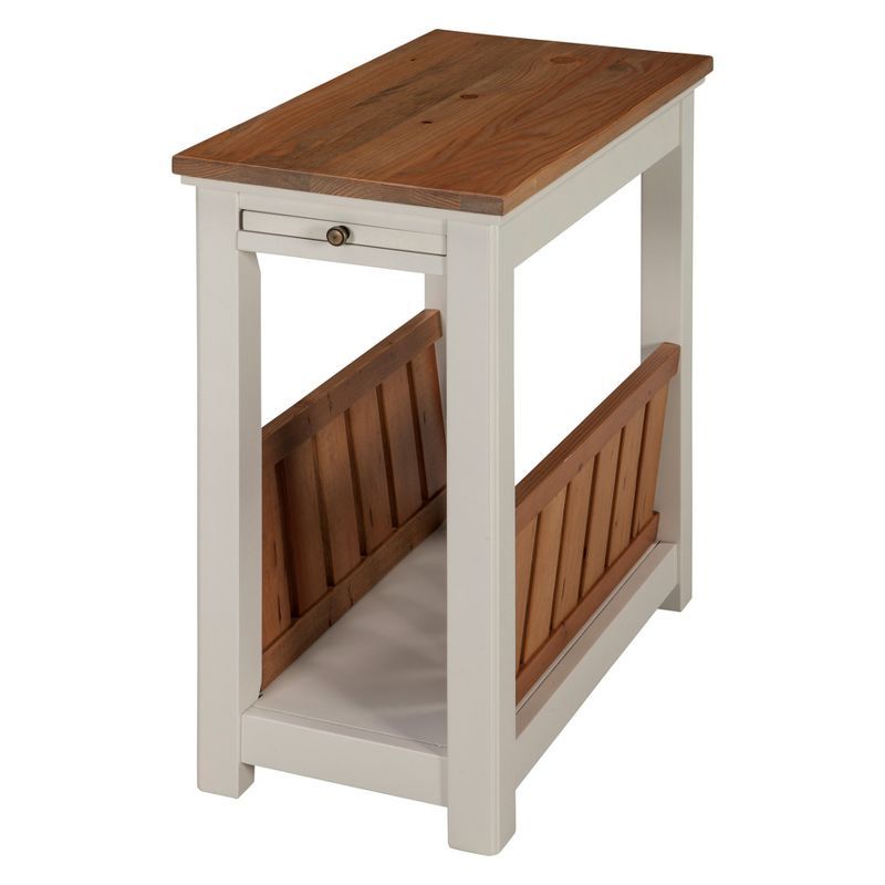 Savannah Ivory and Natural Wood Chairside Magazine End Table with Pull-Out Shelf