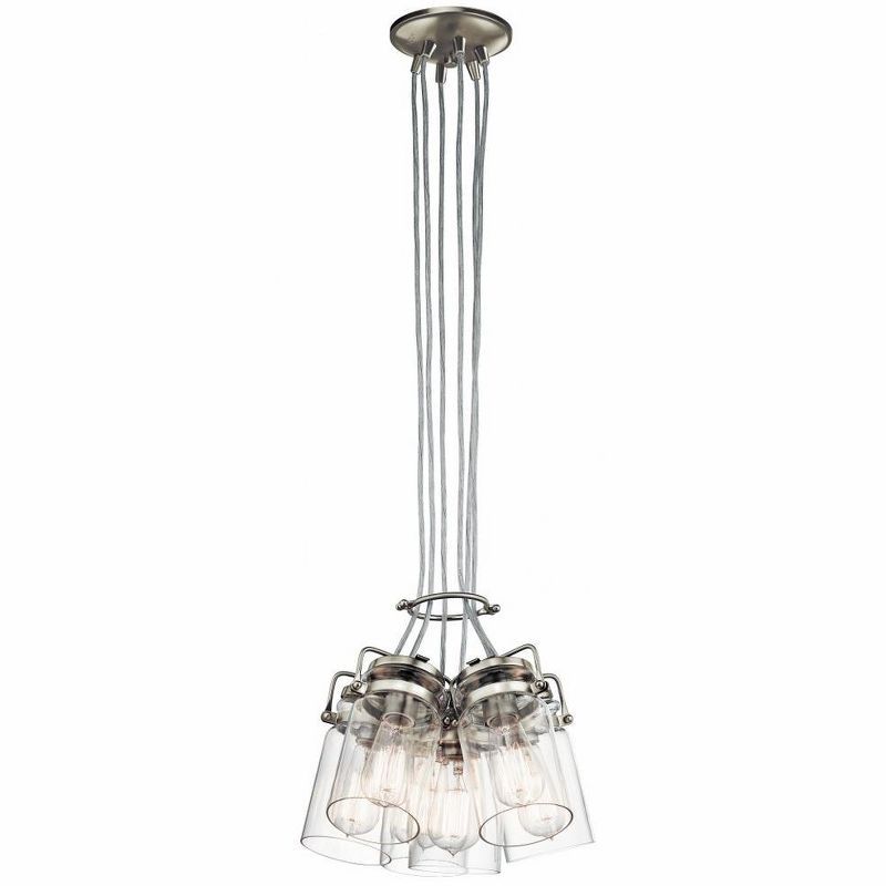 Brinley 7.75" 6-Light Clear Glass Brushed Nickel Pendant