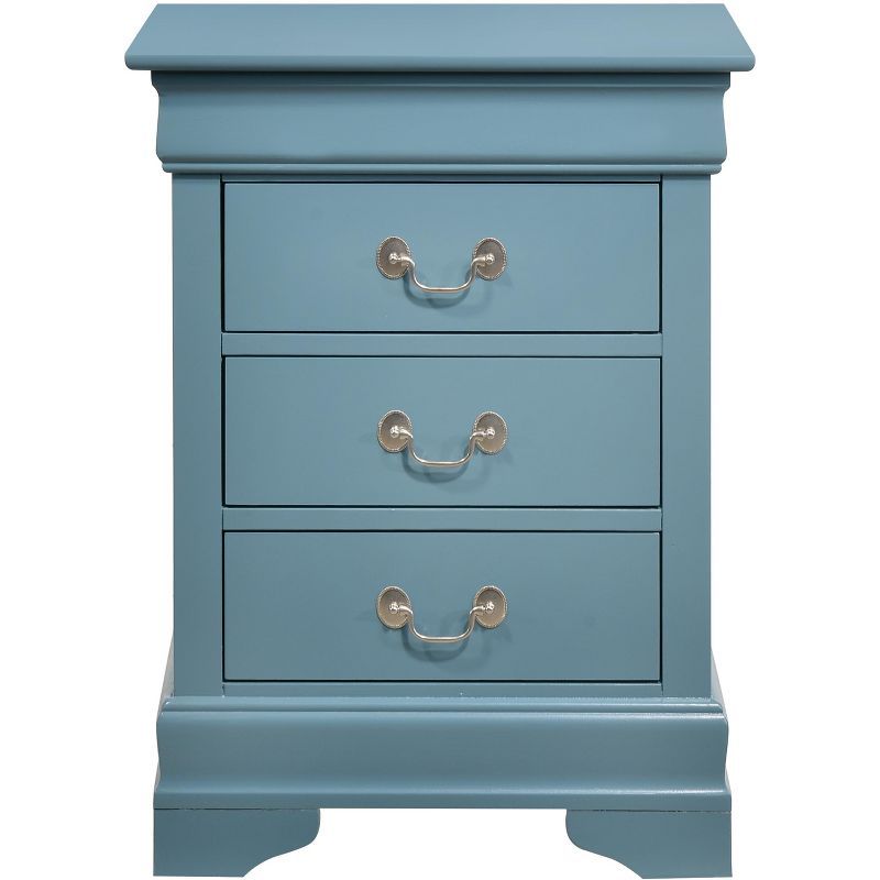 Teal Wood 3-Drawer Nightstand with Real Wood Veneers