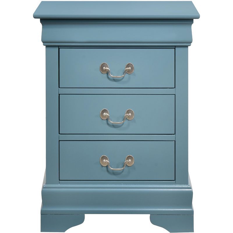 Teal Wood 3-Drawer Nightstand with Real Wood Veneers