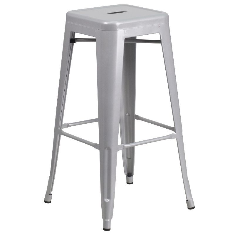 Silver 30" High Backless Metal Stackable Barstool