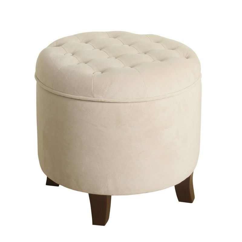 Rustic Brown Velvet Tufted Round Storage Ottoman