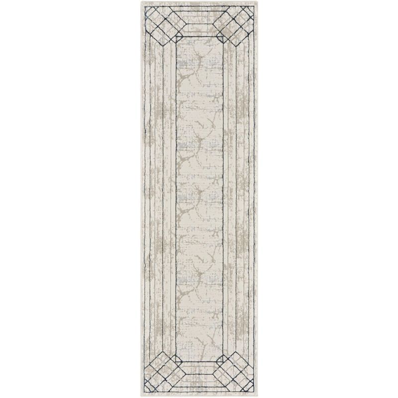 Ivory and Taupe Abstract Geometric Runner Rug