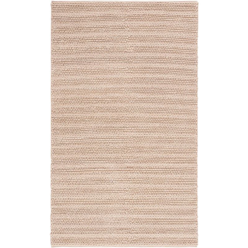 Ivory Coastal Hand-Woven Wool Rectangular Rug