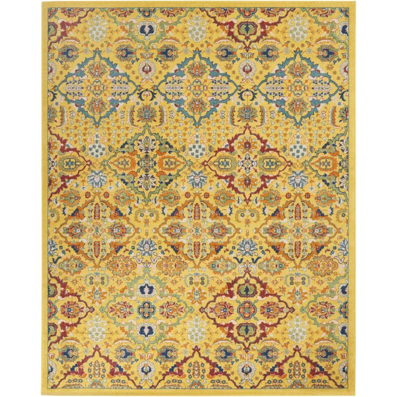 Bohemian Bliss Yellow Floral 9' x 12' Low-Pile Area Rug