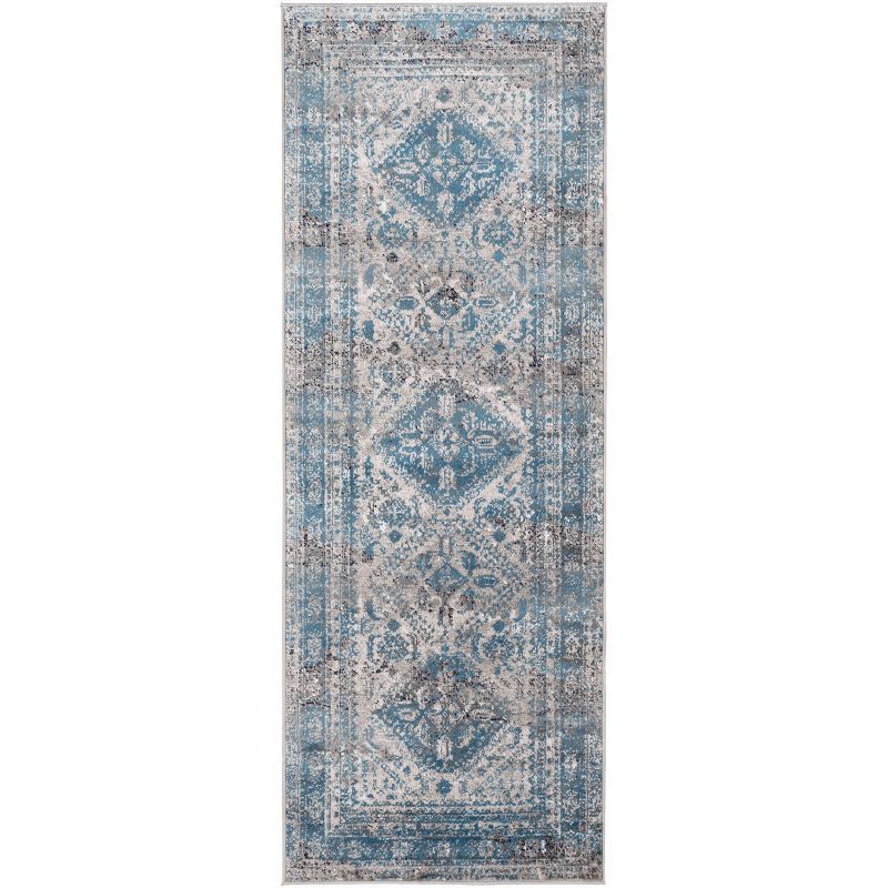 Livabliss Blue and Grey Vintage Medallion Runner Rug, 2'7" x 7'3"