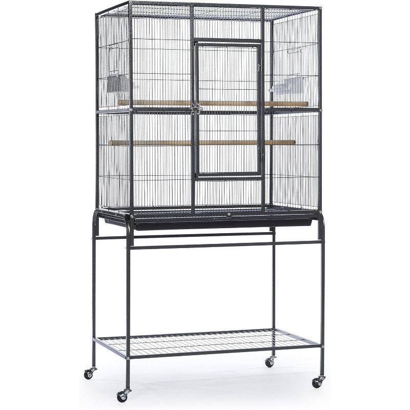 Black Wrought Iron Multi-Level Bird Cage with Stand