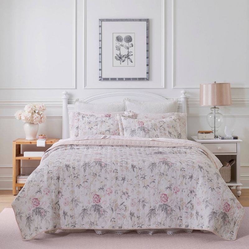 Pink Floral Reversible Cotton Twin Quilt Set