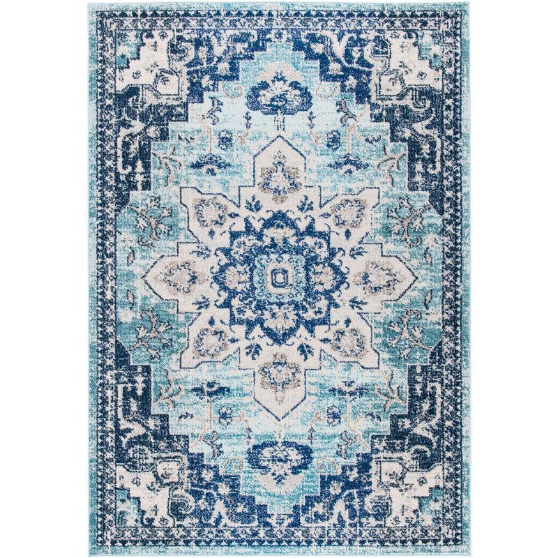 Teal and Navy Rectangular Synthetic Flat Woven Area Rug