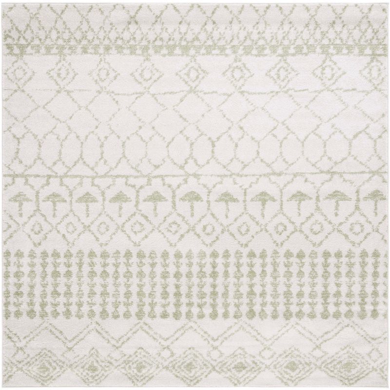 Boho-Chic Ivory/Blue Square Synthetic Area Rug, 6'7"