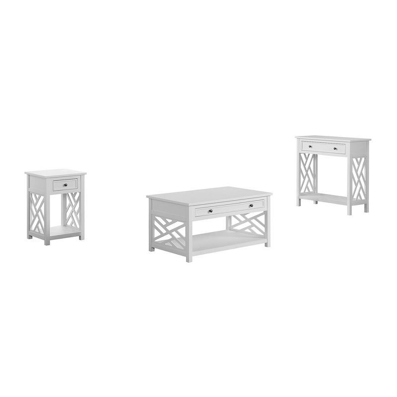 Coventry 36" White Wood Coffee & End Table Set with Drawers