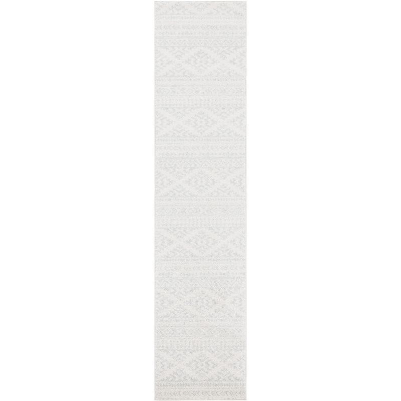 Ivory and Light Grey Geometric 2' x 11' Runner Rug