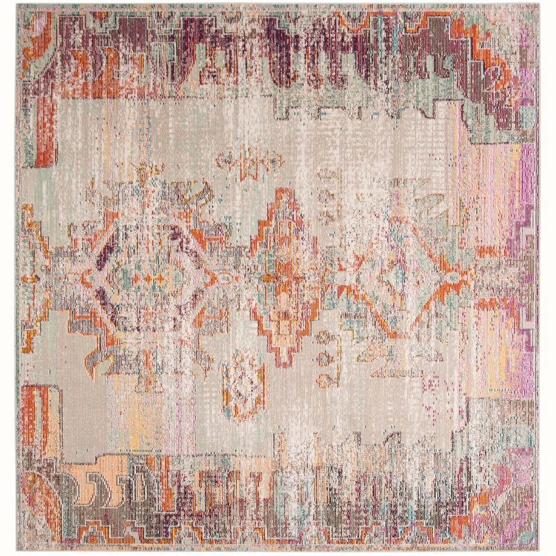 Elysian Light Grey & Purple Hand-Knotted 7' Square Oriental Rug