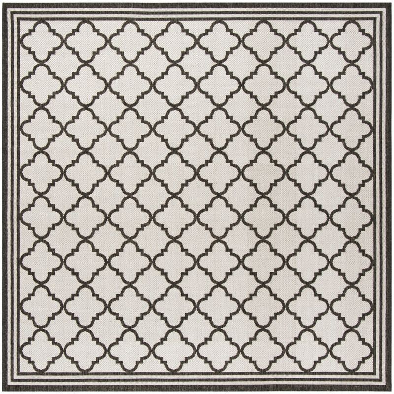 Light Grey and Charcoal Square Synthetic Indoor/Outdoor Rug