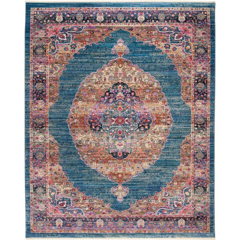 Nirvana Blue and Multi Color Cotton Synthetic Area Rug