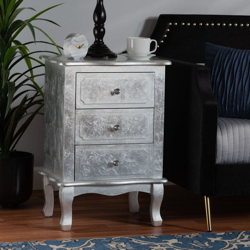 Newton Traditional Silver 3-Drawer Solid Wood Nightstand