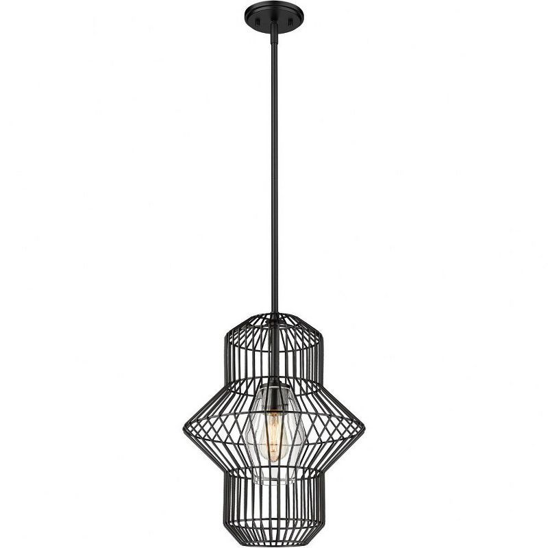 Orsay Matte Black Bird Cage 15" Pendant with Glass Diffuser