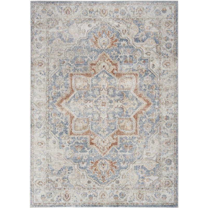 Vintage Denim Multi Medallion 5' x 7' Wool-Synthetic Blend Flatweave Rug