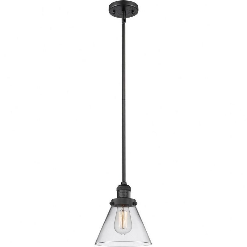 Matte Black Mini Pendant with Clear Glass Shade, 8" Diameter