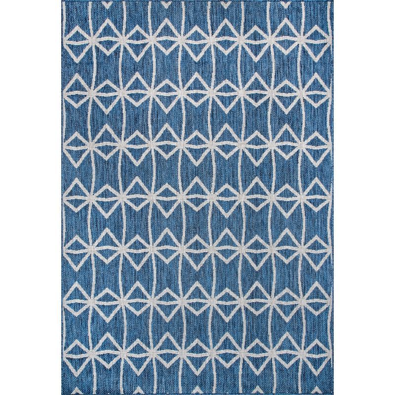 Modern Reversible Blue Geometric Synthetic Area Rug, 9'6" x 12'