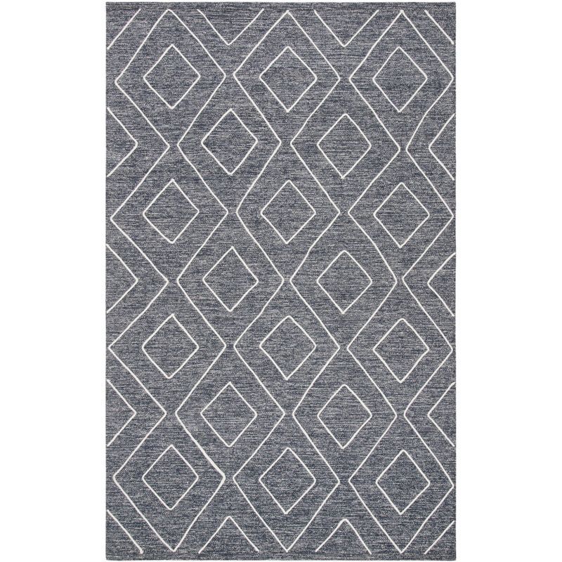 Gray and White Handwoven Wool Cotton 6' x 9' Area Rug