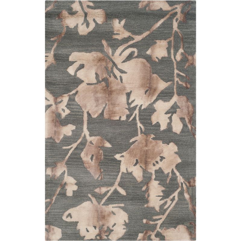 Hand-Tufted Grey Beige Wool Rectangular Rug with Non-Slip Feature