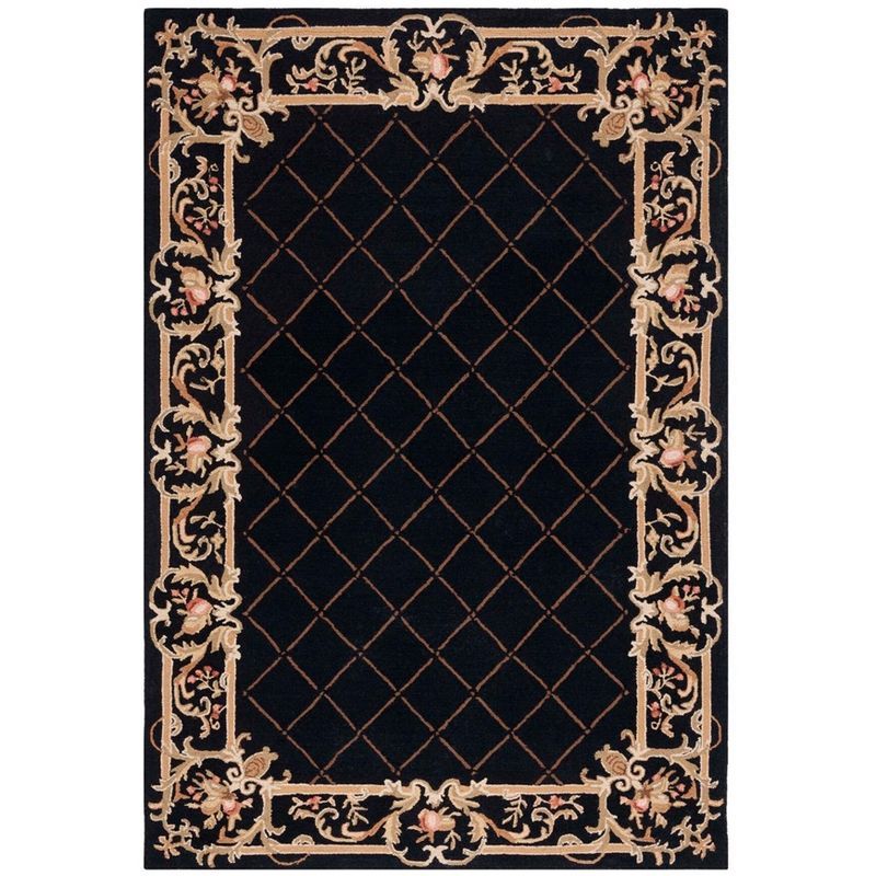 Black Floral Hand-Hooked Wool Runner Rug