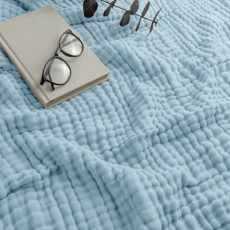 Sky Blue King-Sized Muslin Cotton Cooling Throw Blanket