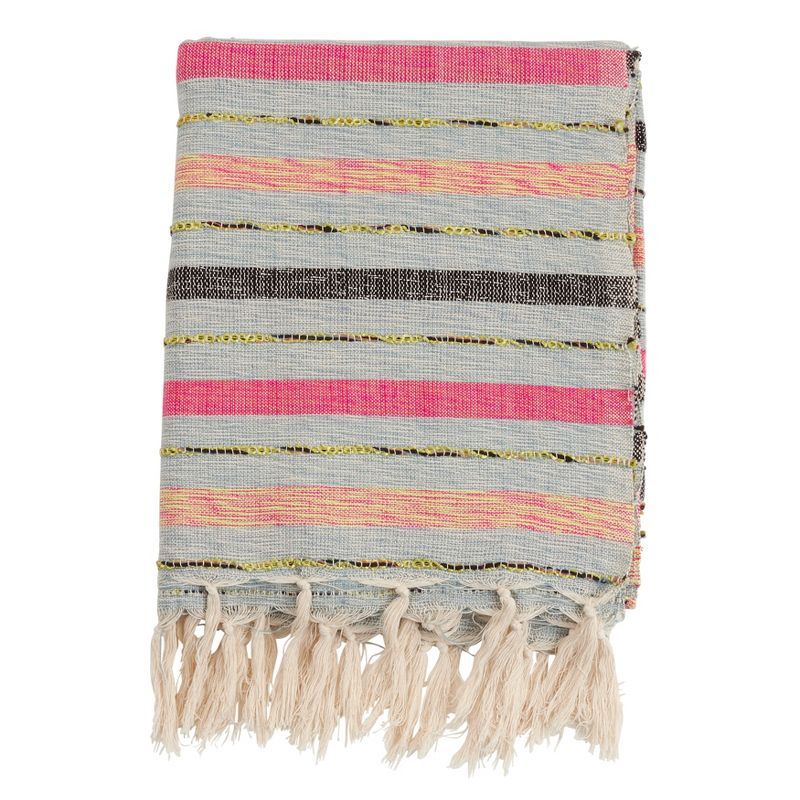 Reversible Multi-Color Stripe Throw Blanket with Tassels