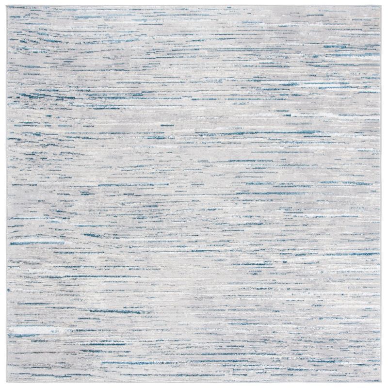 Blue and Gray Abstract Square Synthetic Area Rug