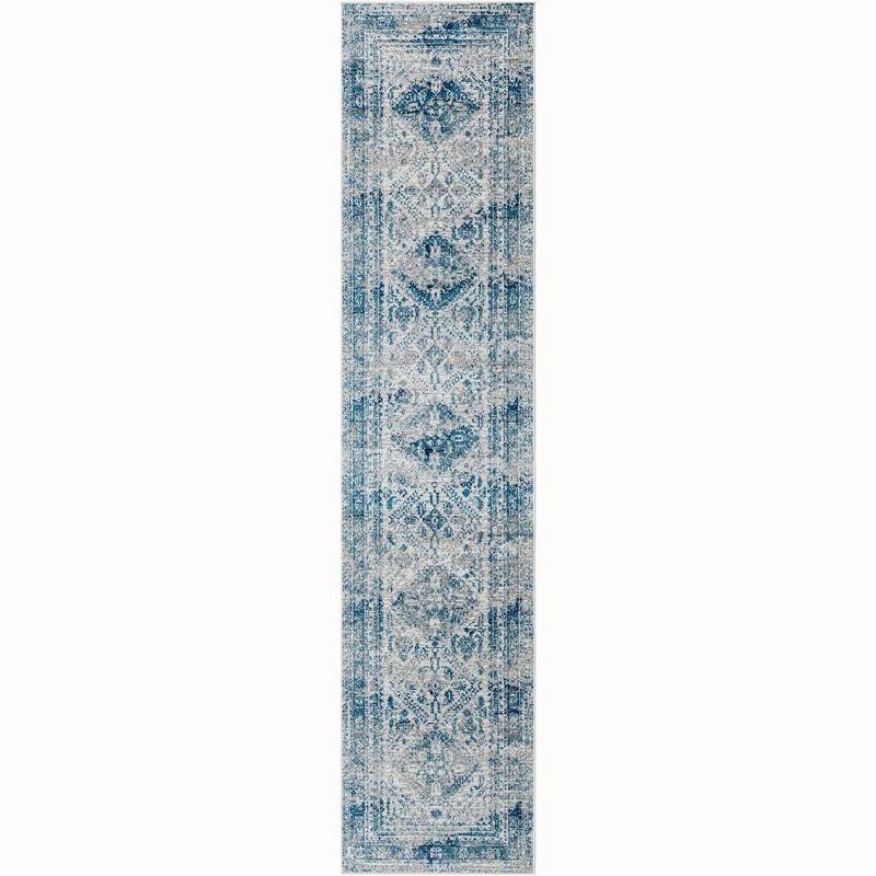 Jules Sky Blue and Light Gray Synthetic Runner Rug