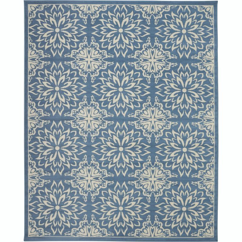 Elegant Ivory & Blue Floral Viscose 7'10" x 9'10" Area Rug