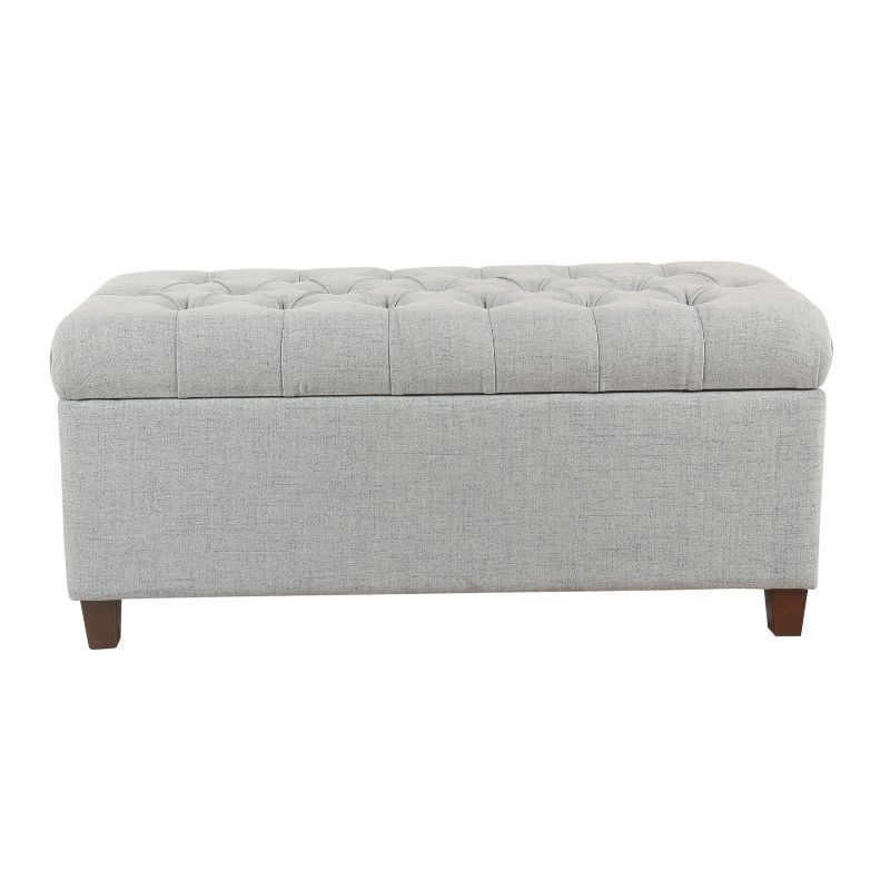 Light Gray Tufted Fabric Storage Bench with Wood Legs