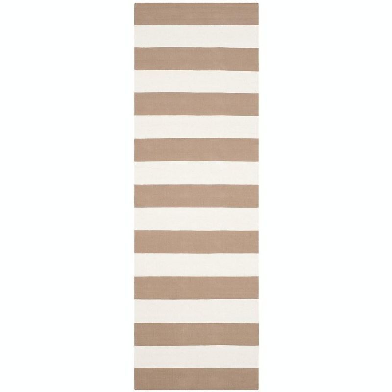 Sand and Ivory Striped Flat Woven Cotton Runner Rug