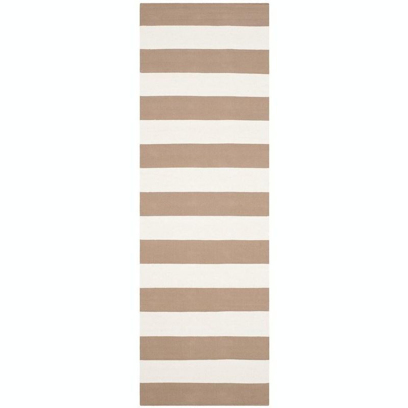 Sand and Ivory Striped Flat Woven Cotton Runner Rug