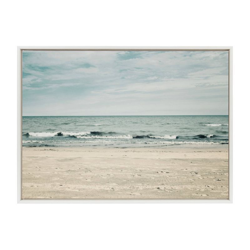 Sylvie Beach Framed Canvas Print in White Frame