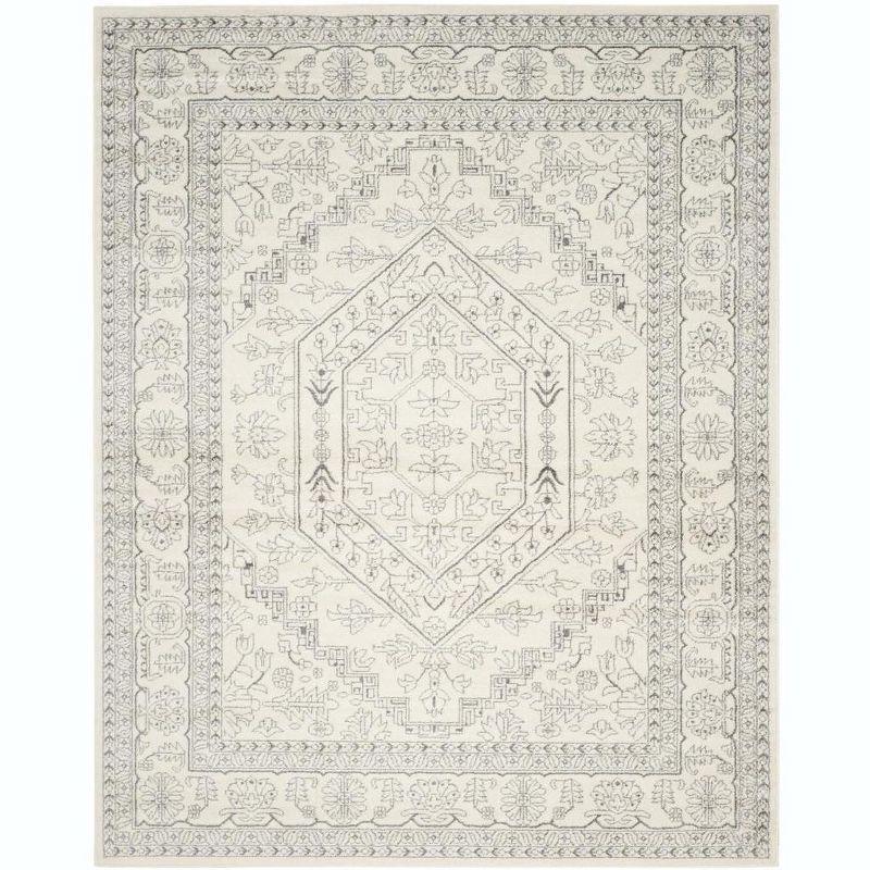 Ivory and Silver 10' x 14' Reversible Synthetic Medallion Rug