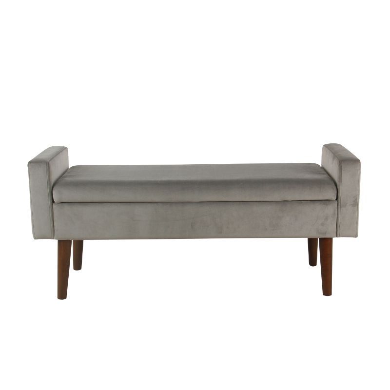 Gray Velvet Mid-Century Modern Storage Bench