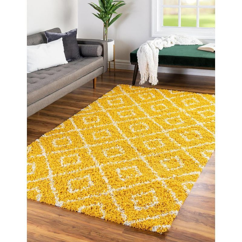 Yellow and Ivory Trellis Shag 4' x 6' Synthetic Area Rug