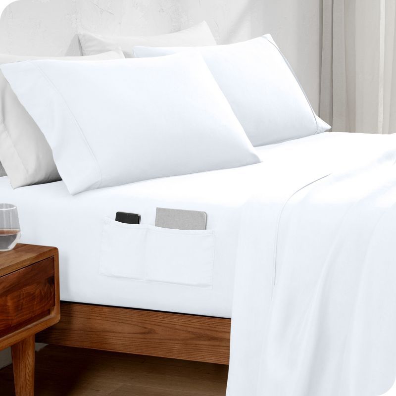 Queen White Ultra-Soft Microfiber Sheet Set with Dual Pockets